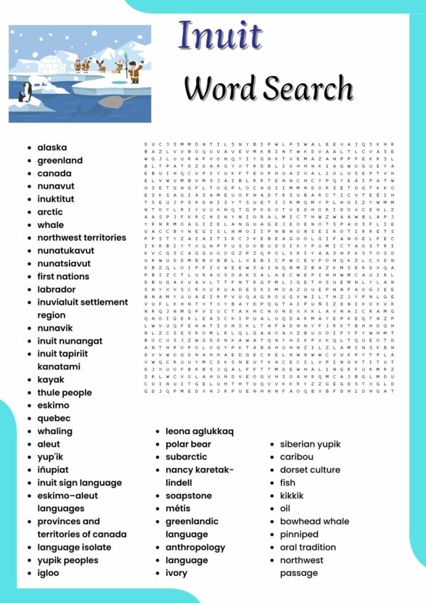 Inuit word search Puzzle worksheet activities for kids, Made By Teachers