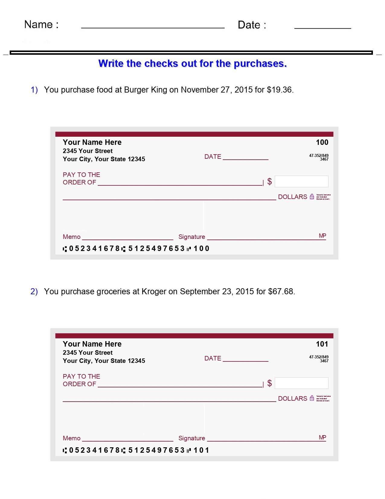 Money Worksheets Writing a Check Worksheets Made By Teachers