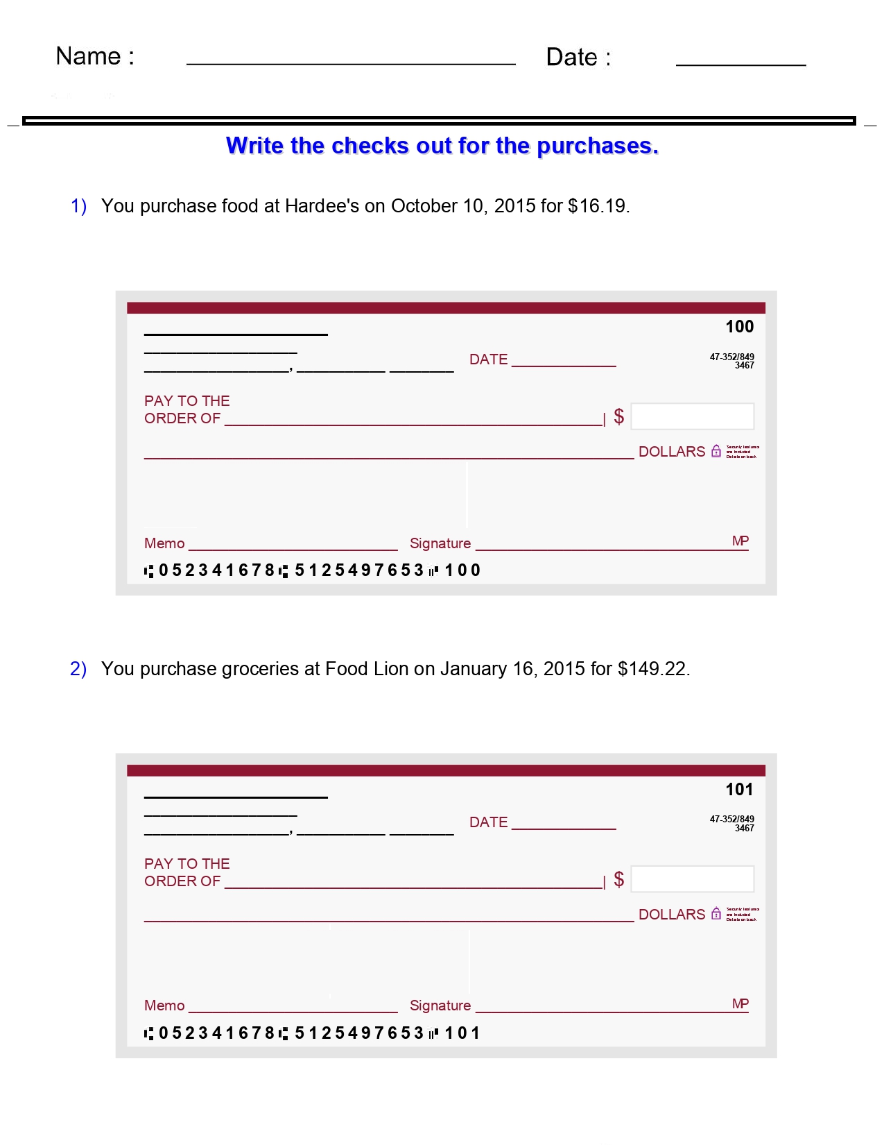 Money Worksheets Writing a Check Worksheets Made By Teachers
