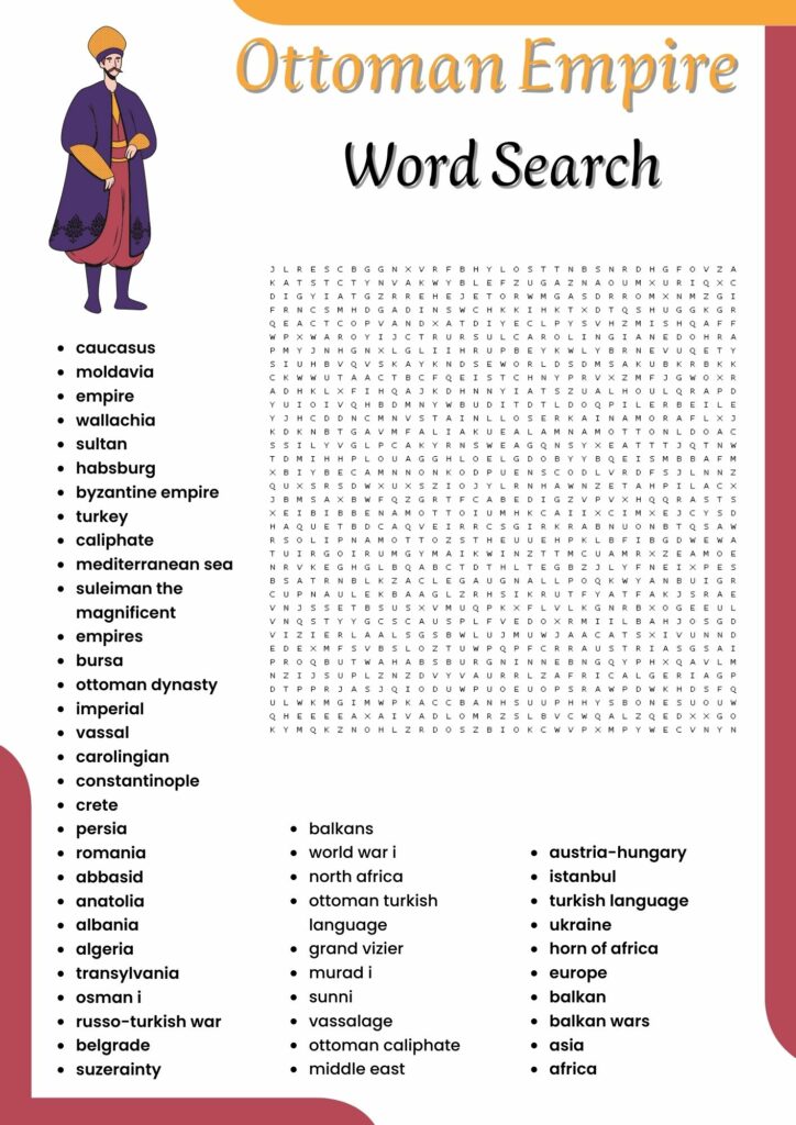 Ottoman Empire word search Puzzle worksheet activities for kids Made
