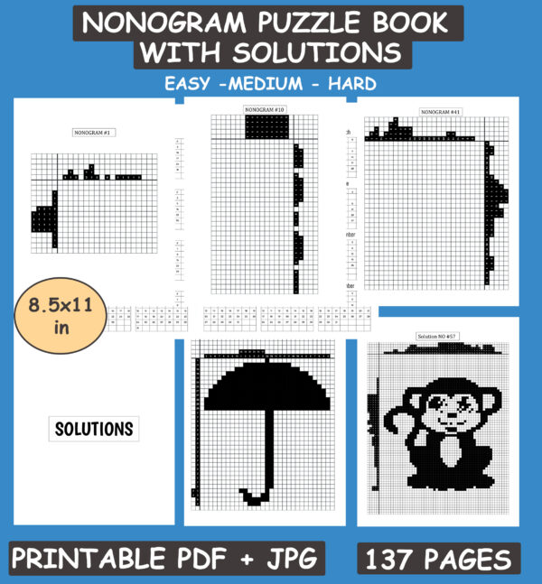 Nonogram Puzzle Book 67 Picross Hanji Griddlers Puzzles With solutions ...