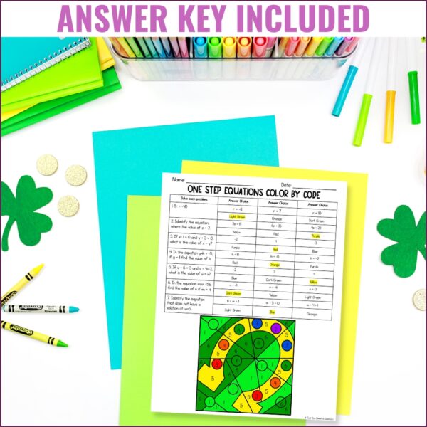St. Patrick's Day Math Solving One Step Equations Color by Code | Made ...