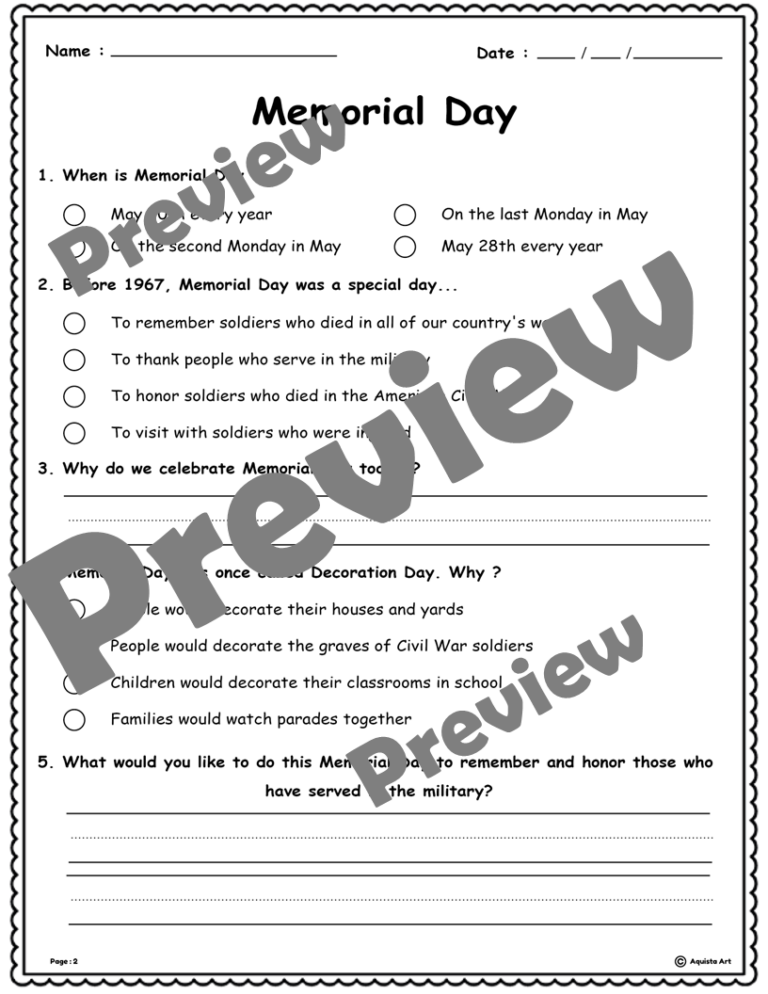 Memorial Day Reading Comprehension for Early Elementary Students Made