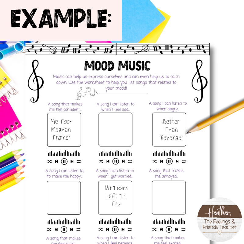 Mood MusicCoping Skill Worksheet For Encouraging SelfAwareness