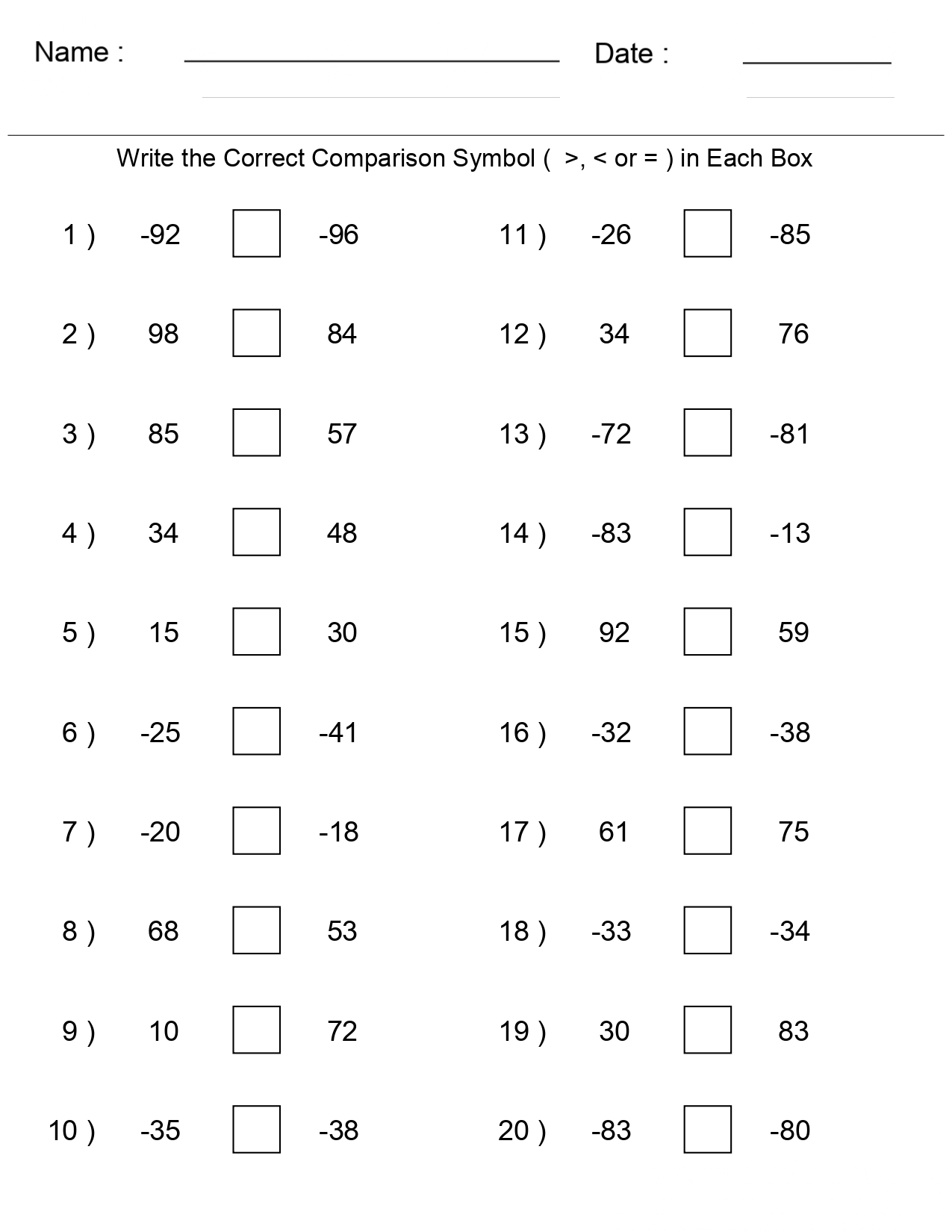 Integers Worksheets Comparing Integers Worksheets Made By Teachers