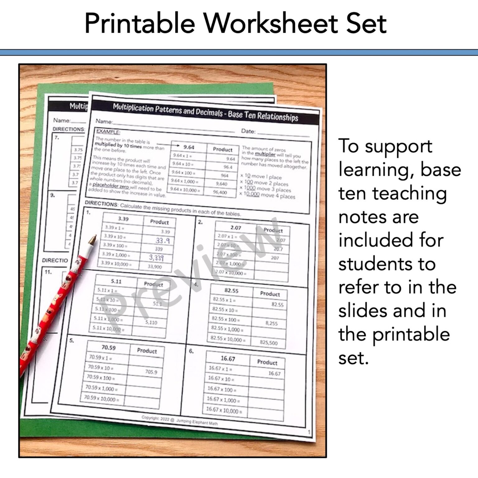 Multiply Decimals with Powers of Ten Google Slides and Worksheets ...