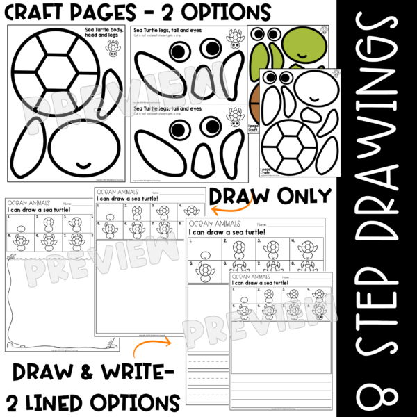 Sea Turtle Craft, Ocean Crafts, Ocean Directed Drawing, Ocean Animal ...