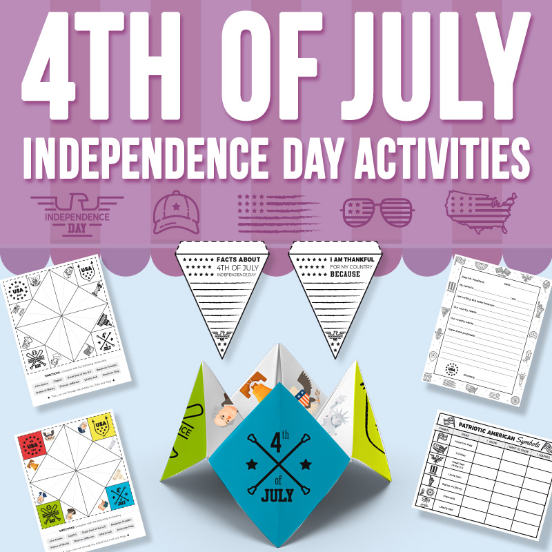 4th of July Activities, Independence Day Worksheets, and Crafts