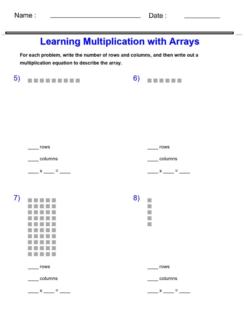 Multiplication Worksheets - Learning Multiplication with Arrays ...