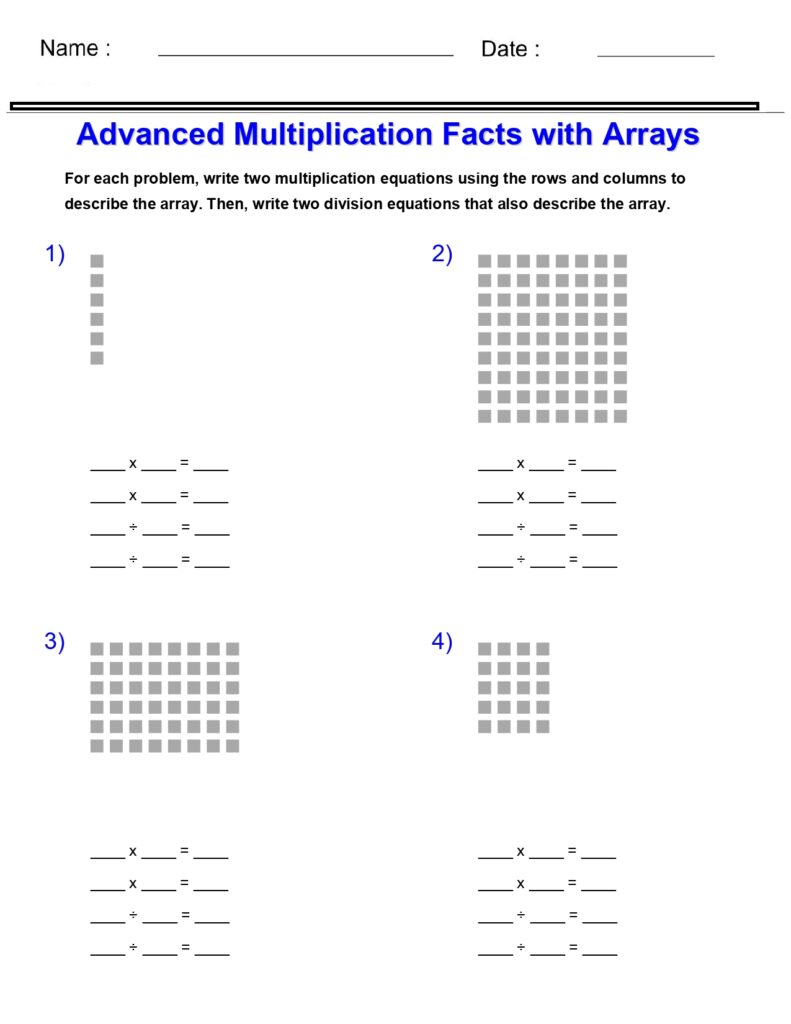 Multiplication Worksheets - Advanced Multiplication Facts with Arrays ...