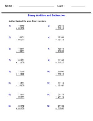 Number Systems Worksheets - Adding and Subtracting Binary Worksheets ...