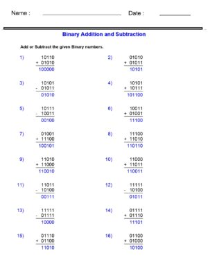 Number Systems Worksheets - Adding and Subtracting Binary Worksheets ...