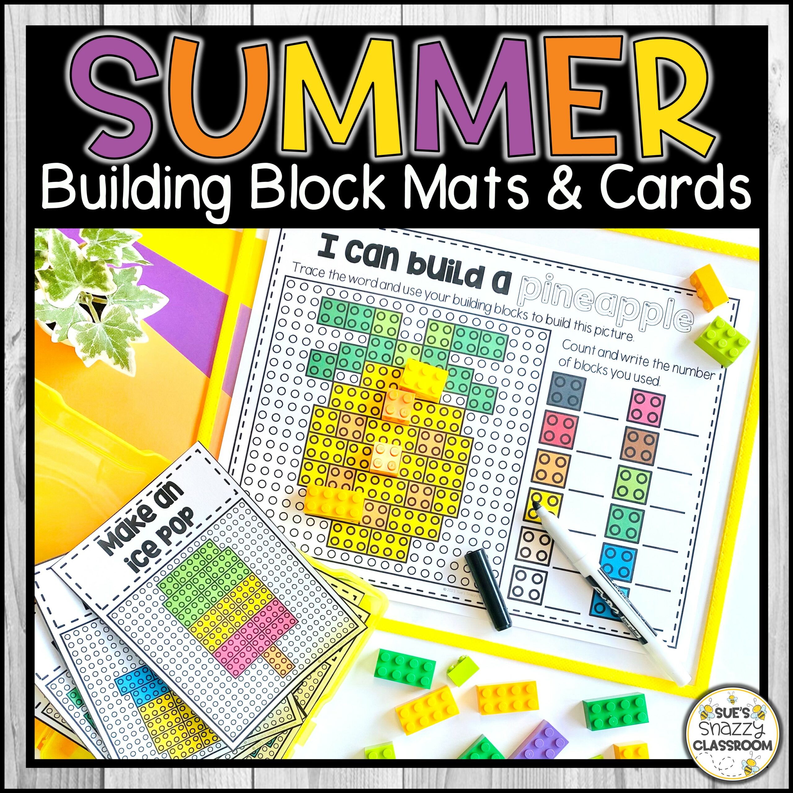 Summer Building Blocks Activity Mats | Fine Motor Task Cards | Math Center