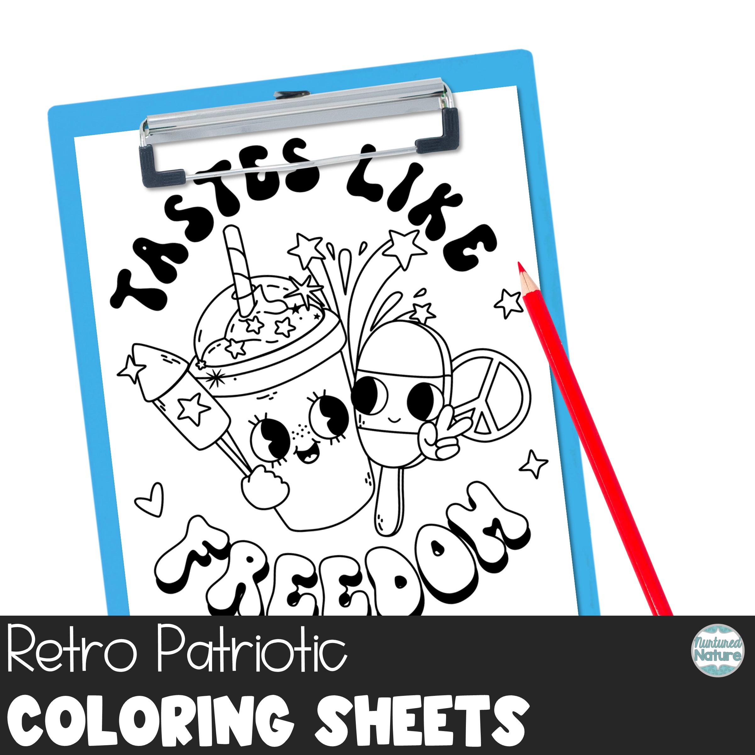 Groovy Retro Coloring Pages for Memorial Day and 4th of July Made By