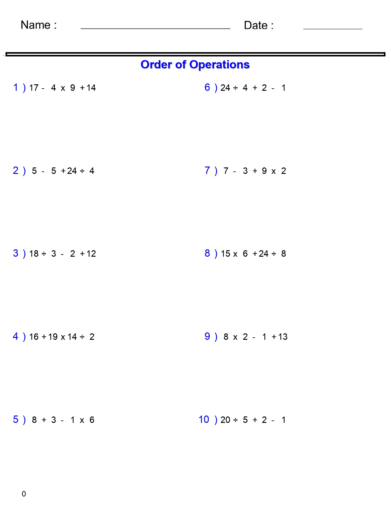 PEMDAS Problems Order Of Operations Worksheets Add Subtract Multiply