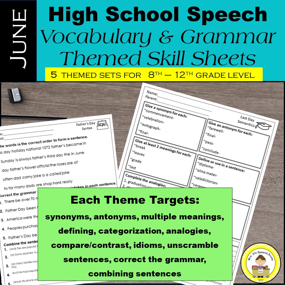 High School Speech Therapy Vocabulary And Grammar Skill Sheets high-school-speech-therapy-vocabulary-and-grammar-skill-sheets