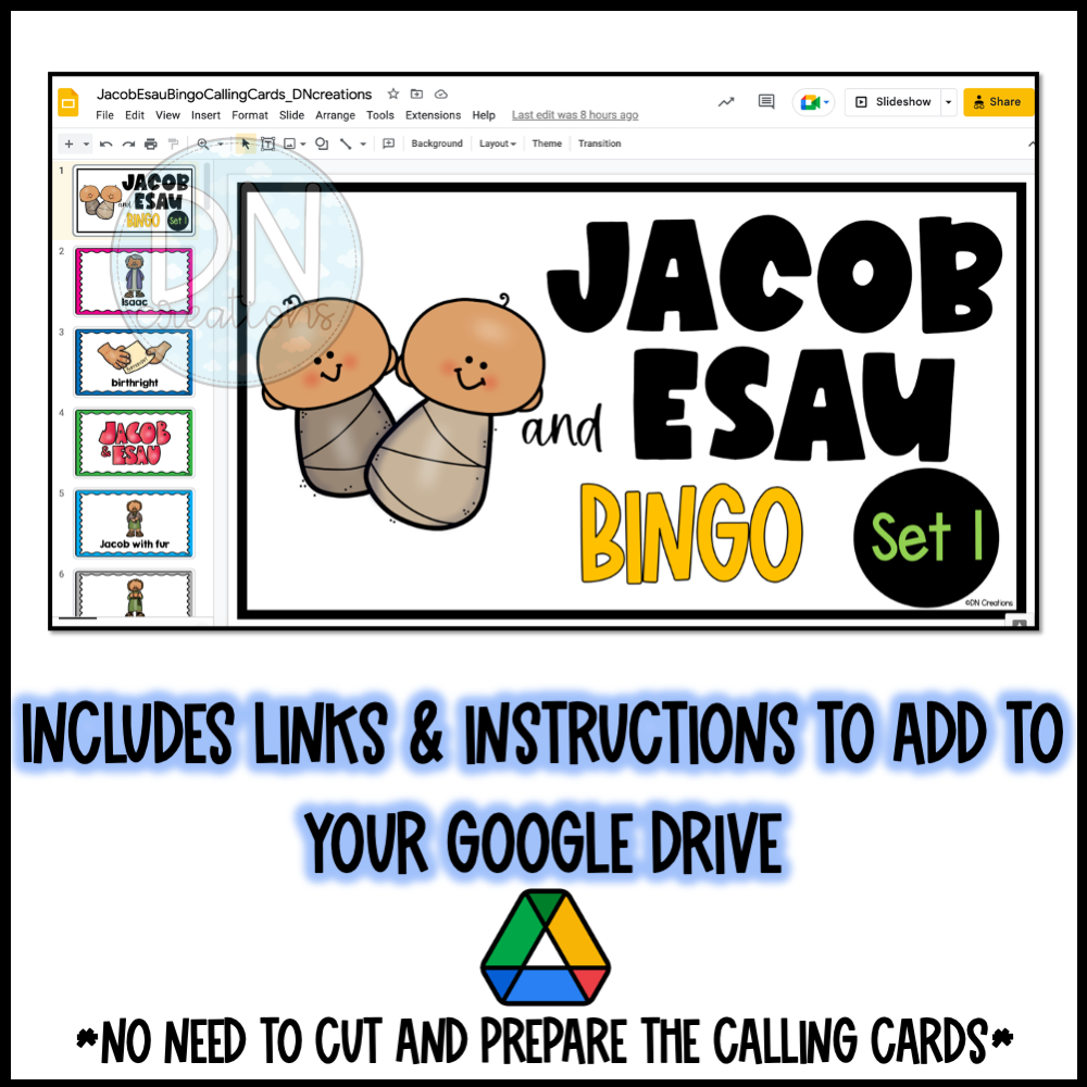 Bible Bingo Jacob and Esau l Genesis Bible Activities l Jacob Bingo