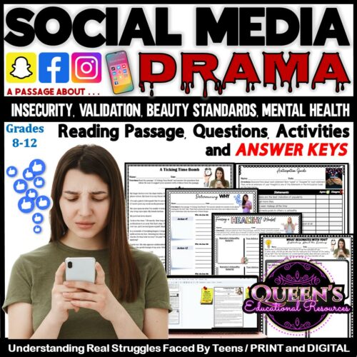 Social Media Reading Passage and Activities, Insecurity, Mental Health ...