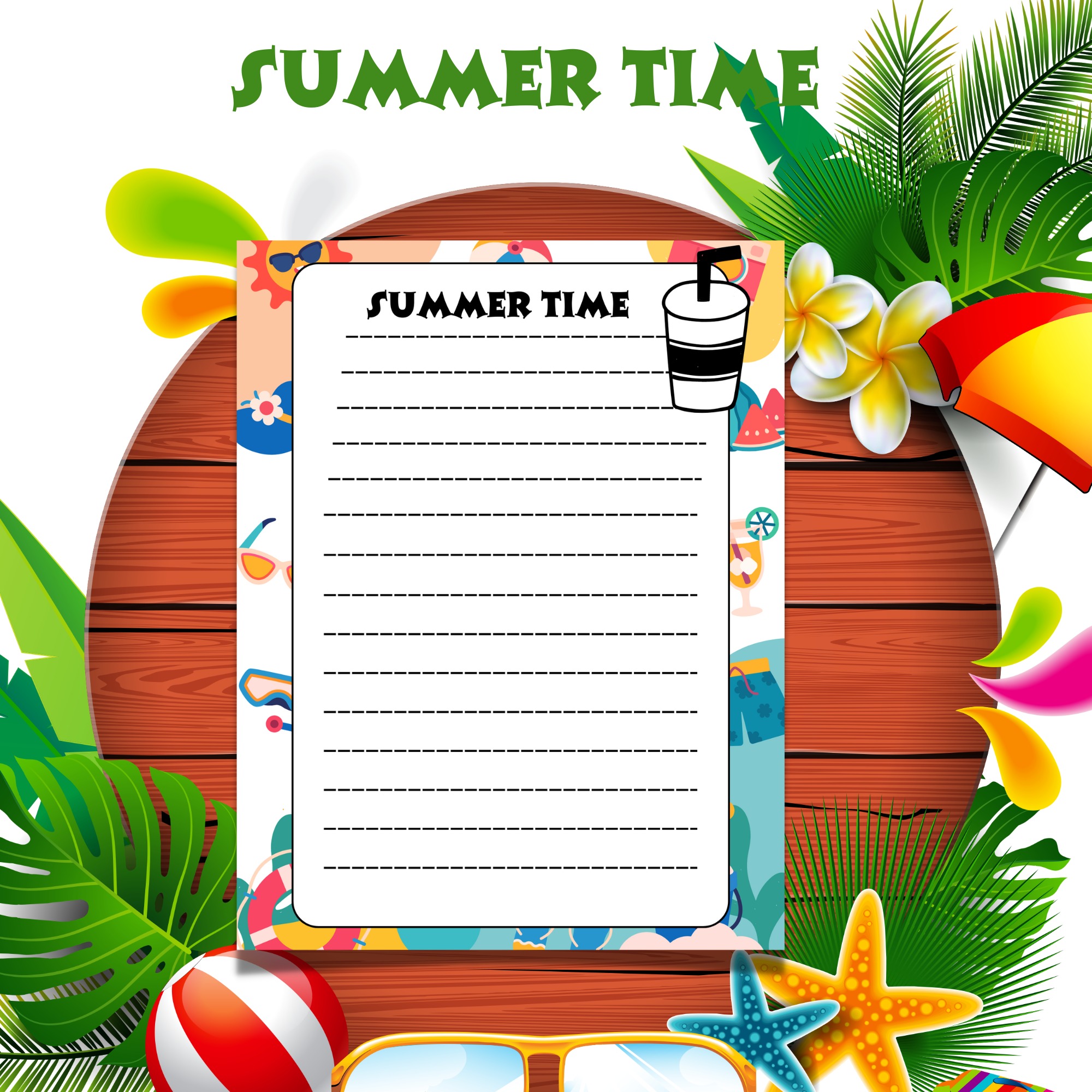 Summer Writing Paper With Lines, Summer Flower Writing Paper Made By