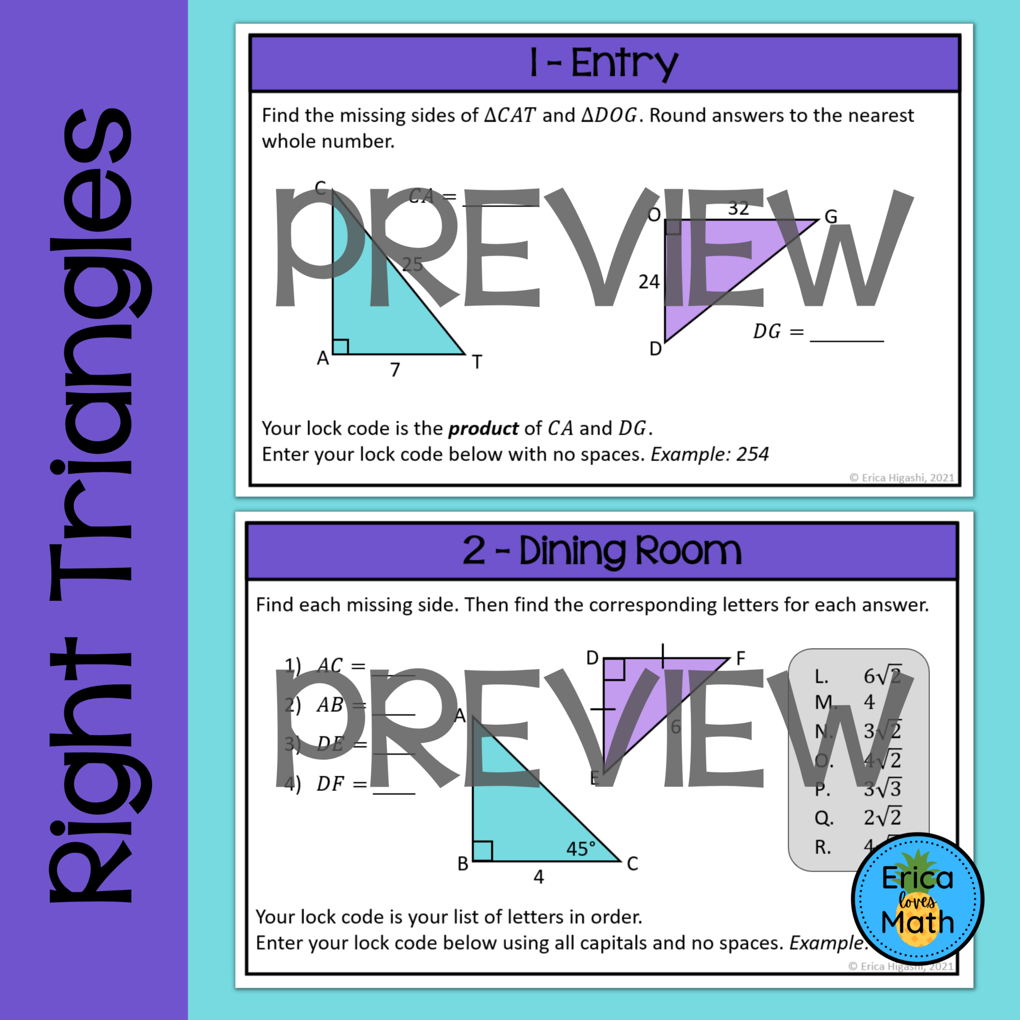 Right Triangles & Trigonometry Escape Room Activity Made By Teachers