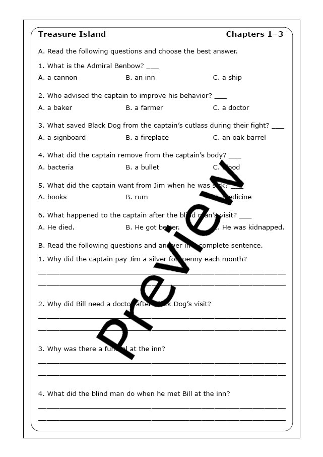 Robert Louis Stevenson "Treasure Island" worksheets Made By Teachers