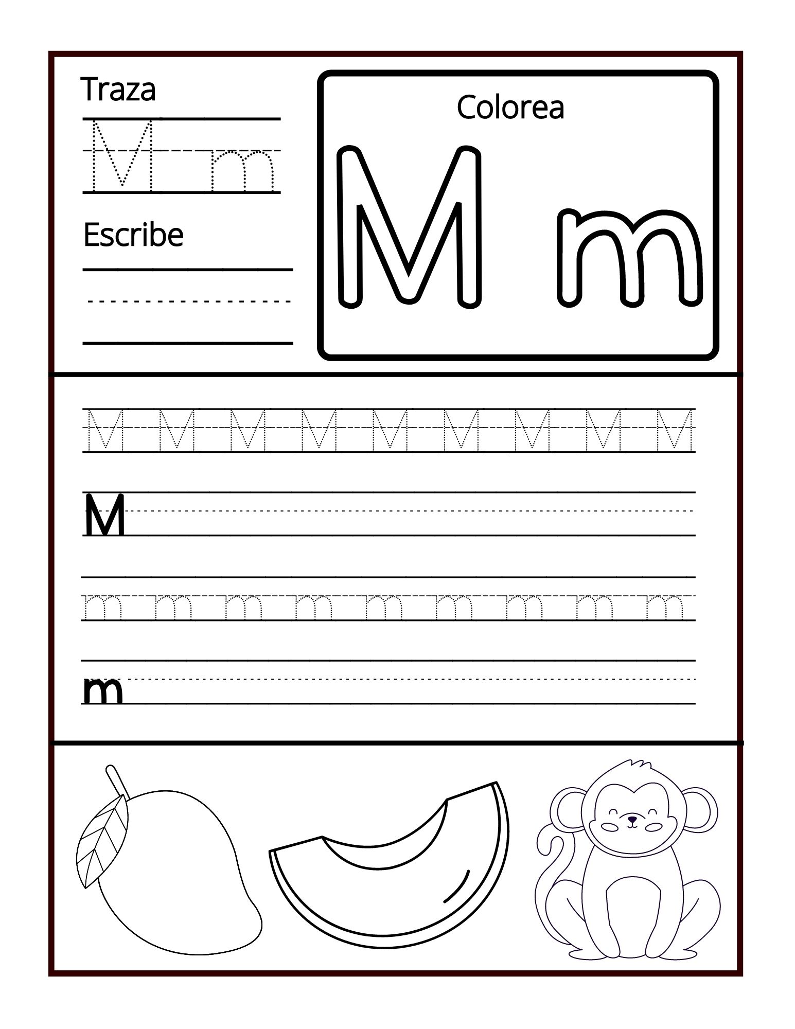 Fun Spanish ABC Worksheets for Kids Trace, Write and Color Made By