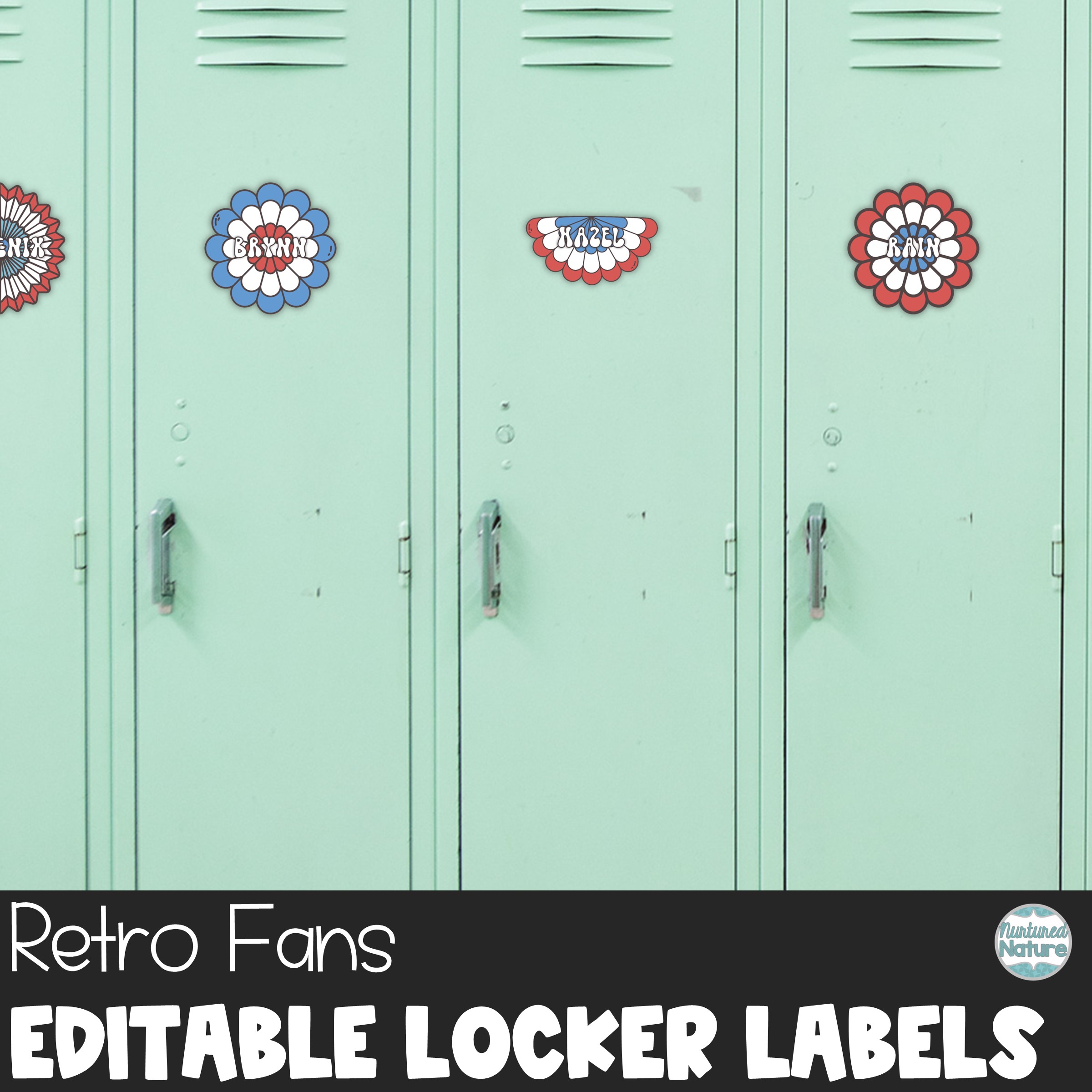 Editable Locker Labels or Cubby Tags - Patriotic Fans - Retro Classroom Decor