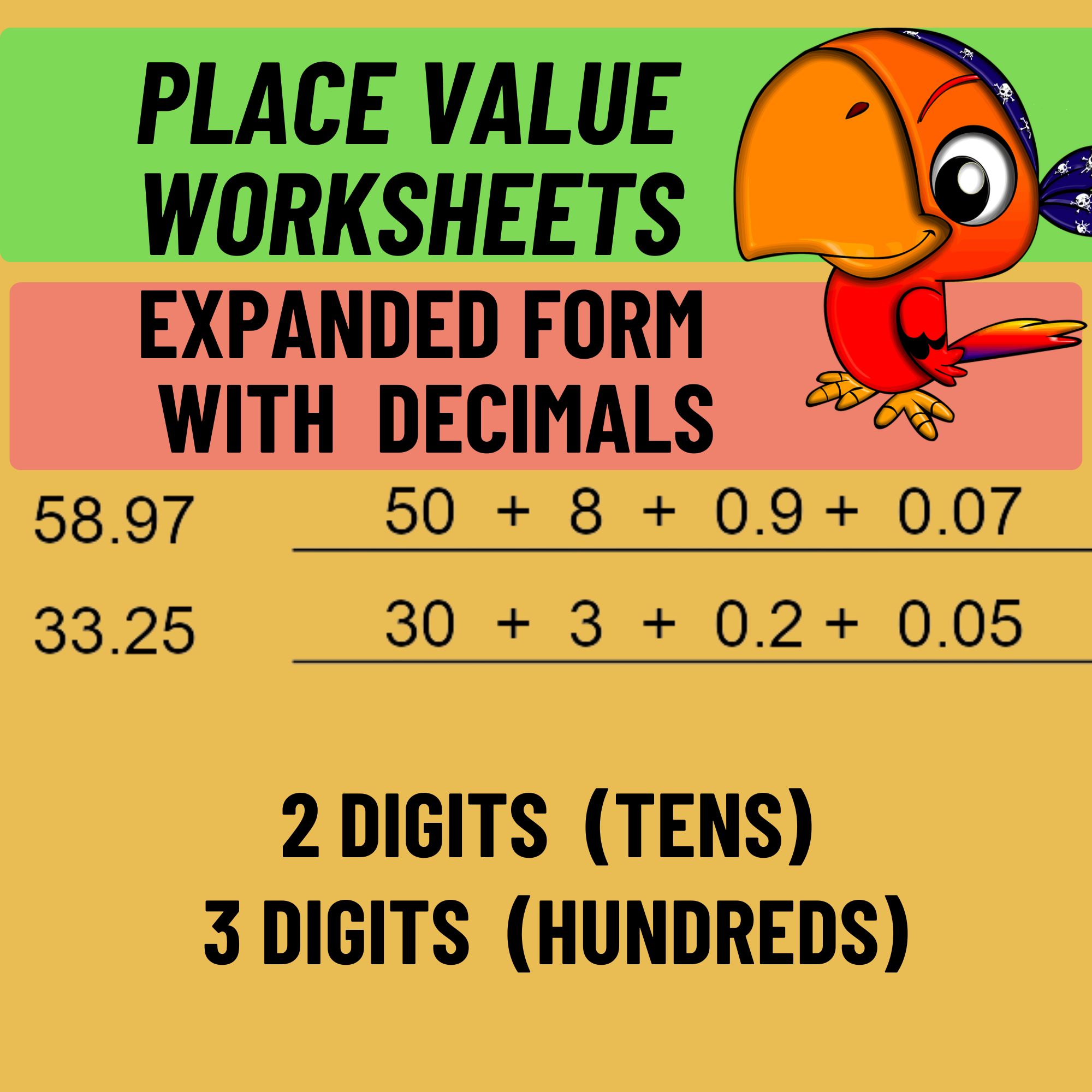 Place Value Worksheets Expanded Form With Decimals Worksheets 2 Digits