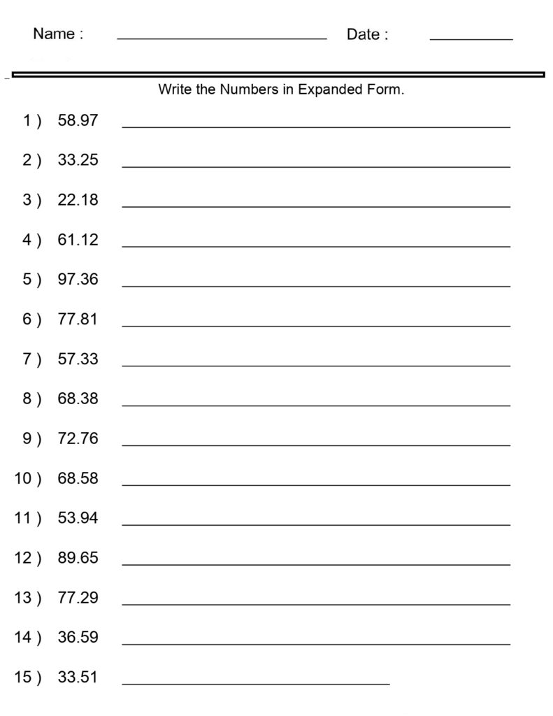 Place Value Worksheets Expanded Form With Decimals Worksheets 2 Digits