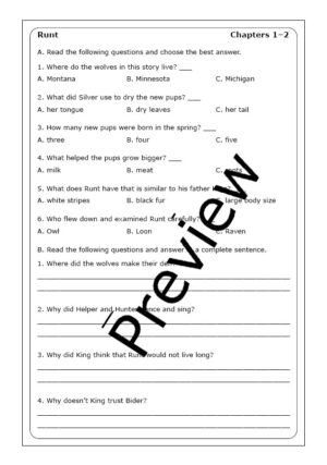 Marion Dane Bauer "Runt" worksheets | Made By Teachers