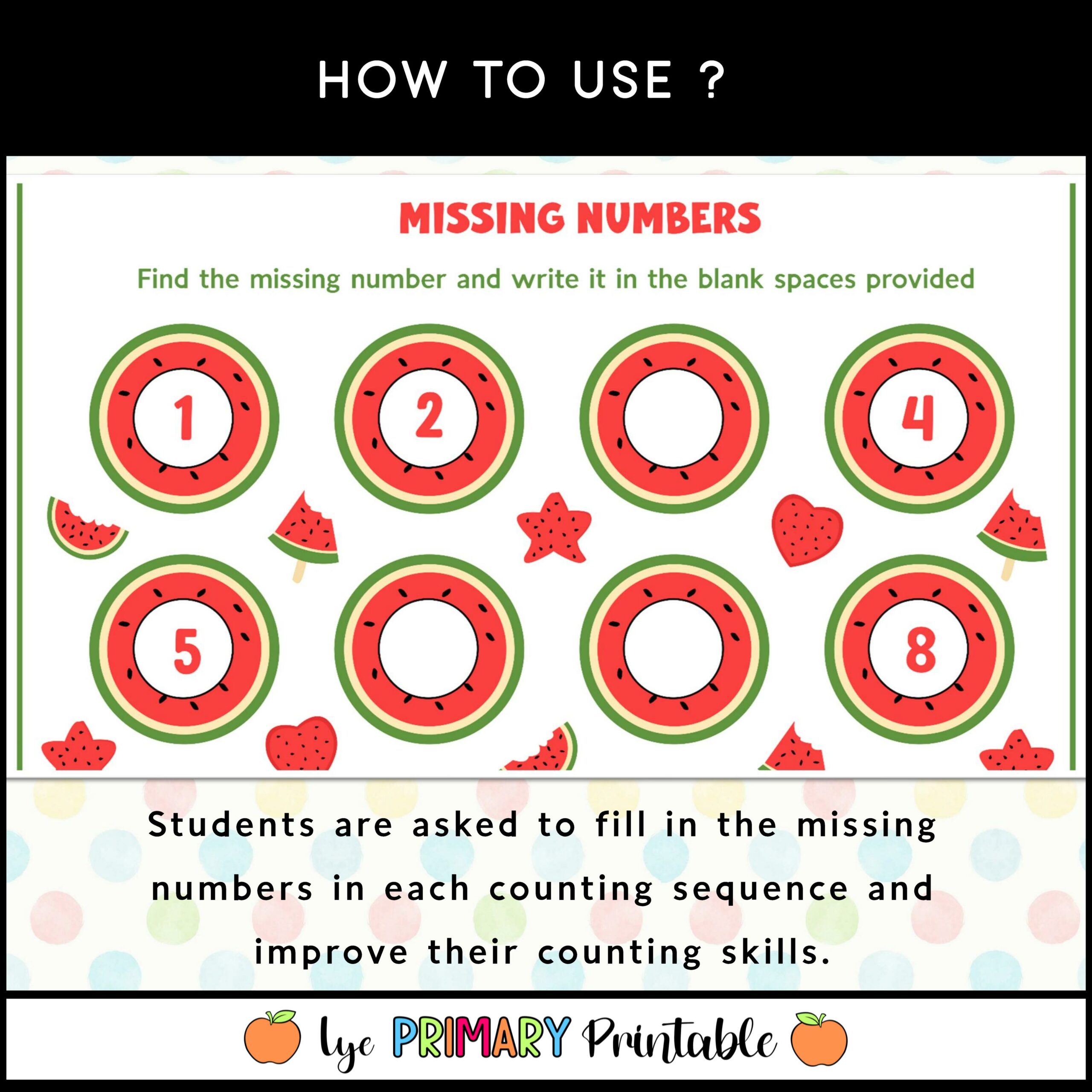 Summer watermelon missing numbers counting to 100 worksheets made by