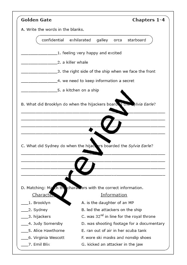 James Ponti "City Spies Golden Gate" worksheets Made By Teachers