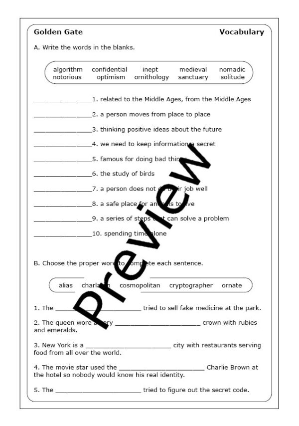 James Ponti "City Spies Golden Gate" worksheets Made By Teachers