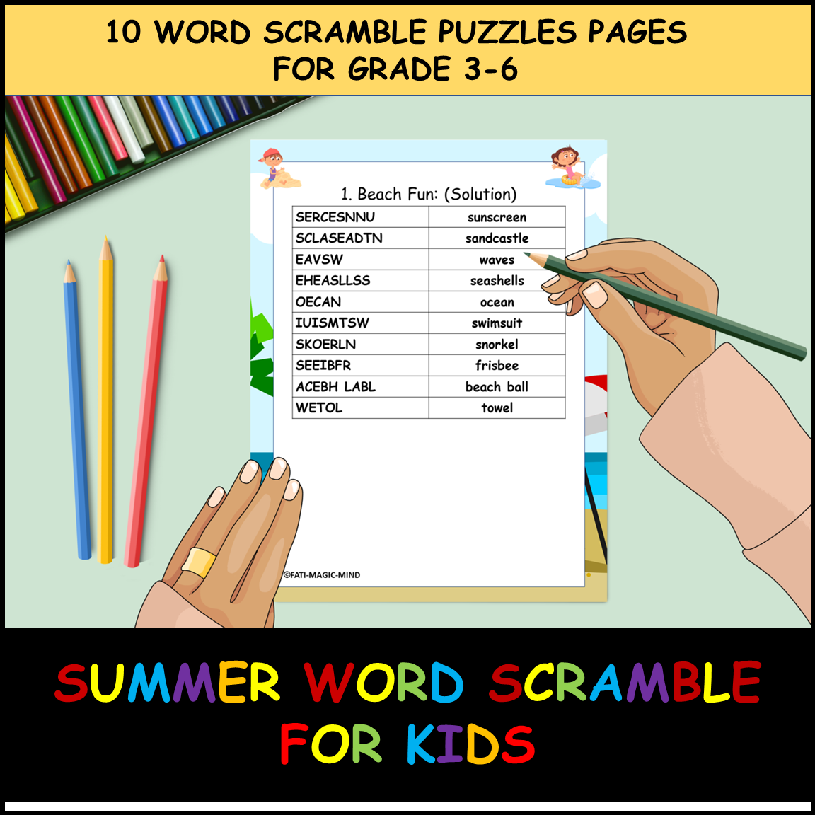 Summer Word Scramble Puzzles Grade 3-6: 10 Fun End of the Year ...
