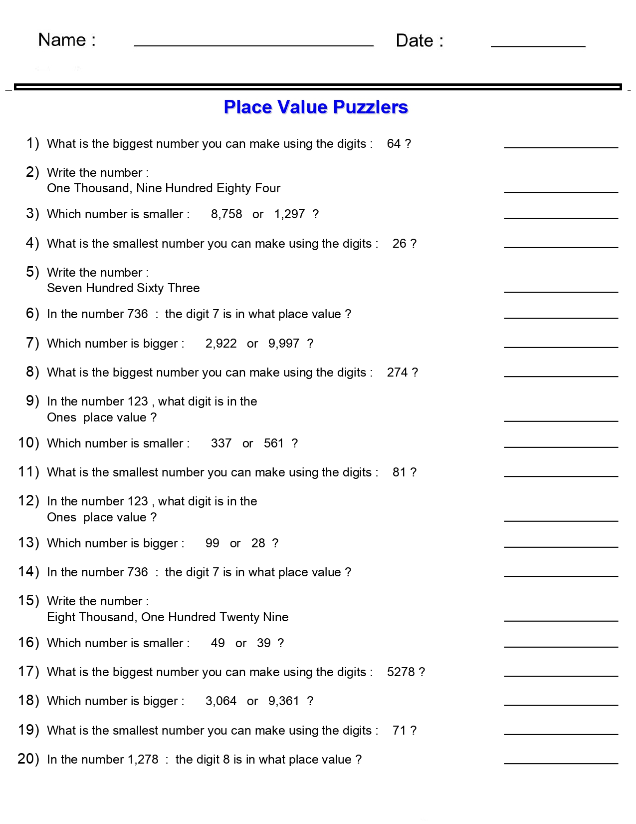 Place Value Worksheets Place Value Puzzlers Worksheets | Made By Teachers