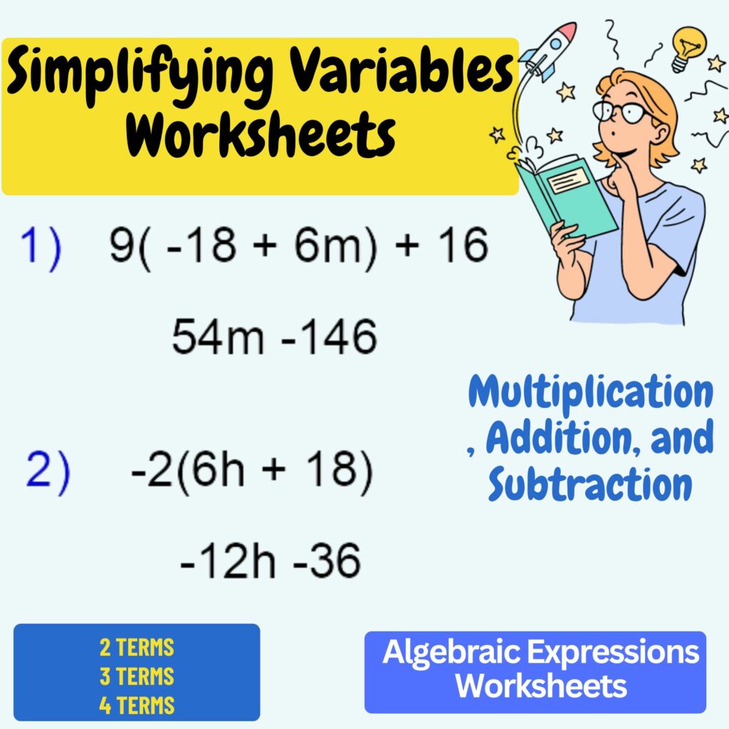 Algebraic Expressions Worksheets Simplifying Variables Worksheets 3 ...