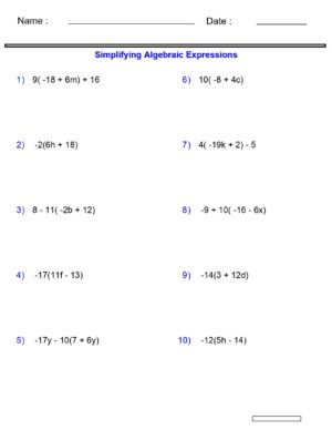 Algebraic Expressions Worksheets Simplifying Variables Worksheets 3 ...