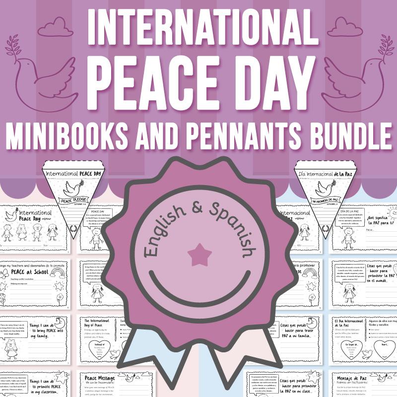 International Peace Day Mini Book and Banner, Reflective Writing Activity BUNDLE