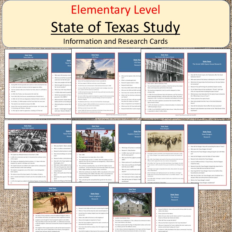 State of Texas Research Cards Elementary Montessori Homeschool | Made ...