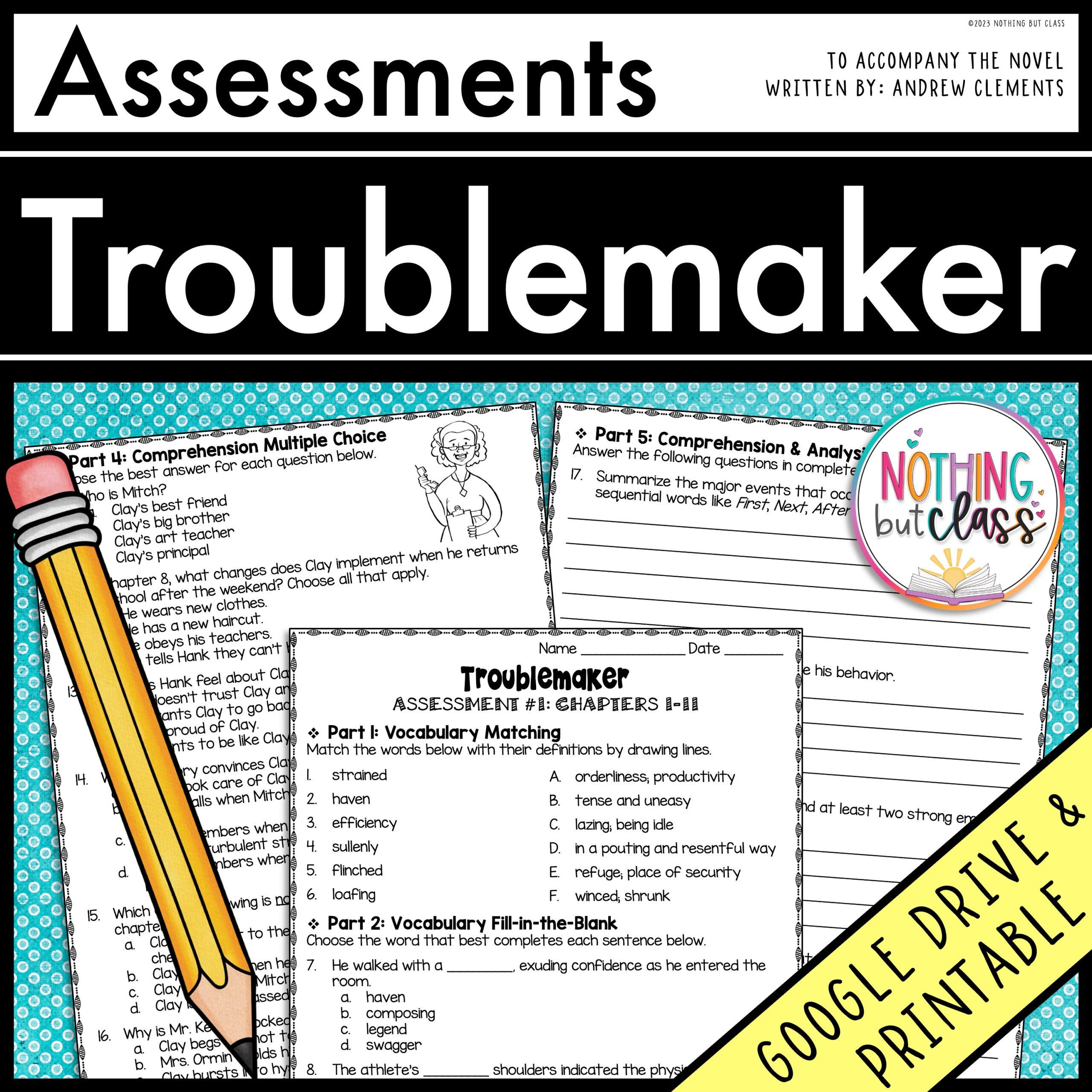 Troublemaker by Andrew Clements - Tests | Quizzes | Assessments
