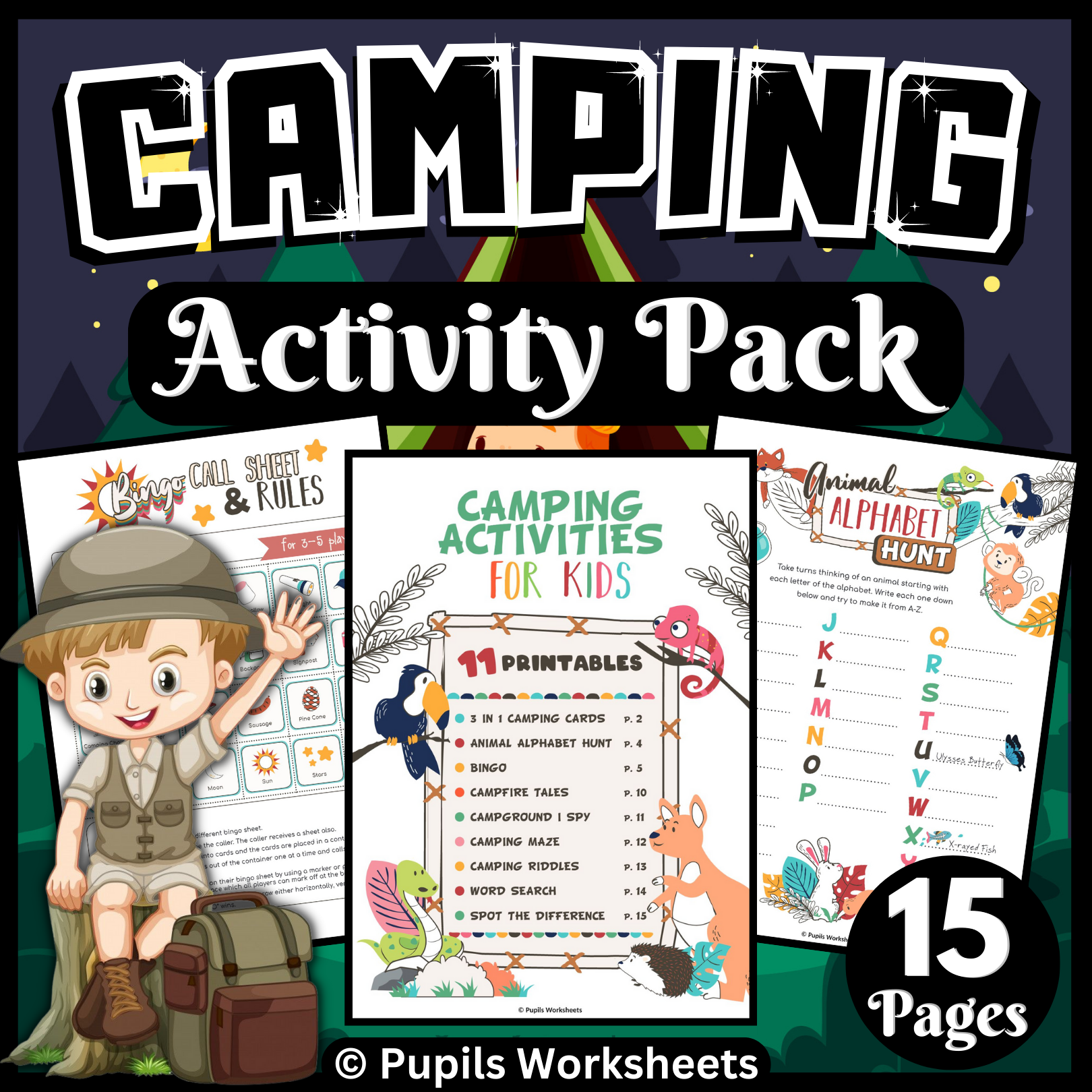 Camping Activity Pack for Kids I End of the Year Camping Themed
