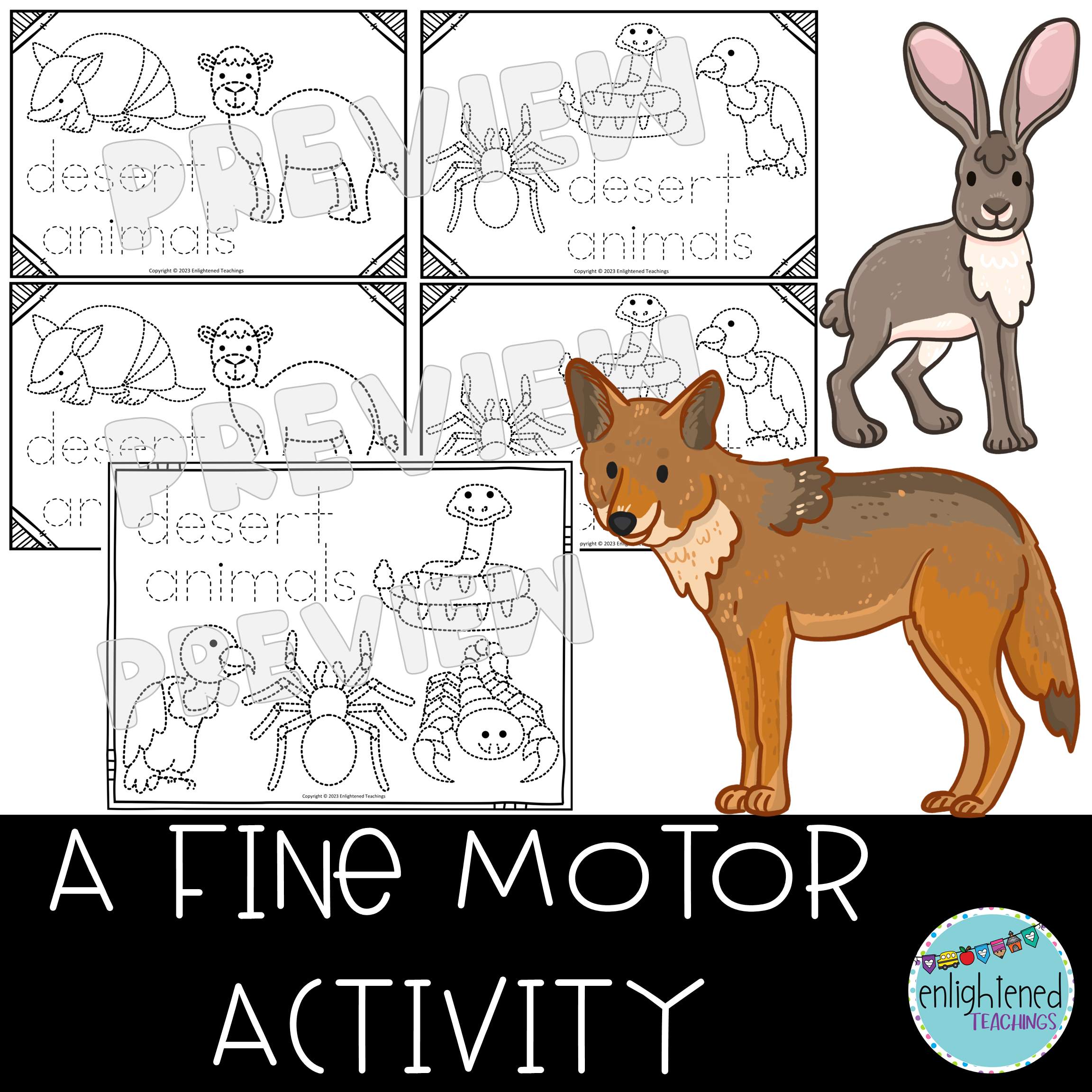 Desert Animals Tracing Worksheets Fine Motor Activity Tracing