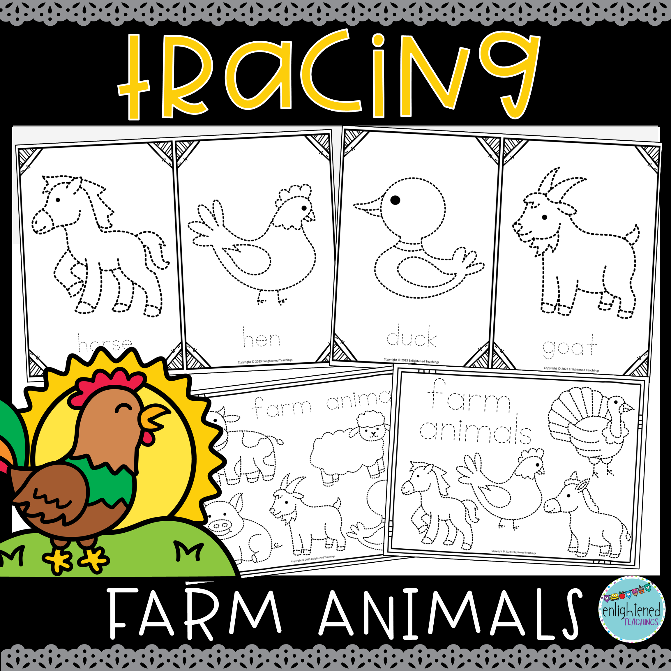 Farm Animals Tracing Worksheets Fine Motor Activity Farm Tracing & Prewriting