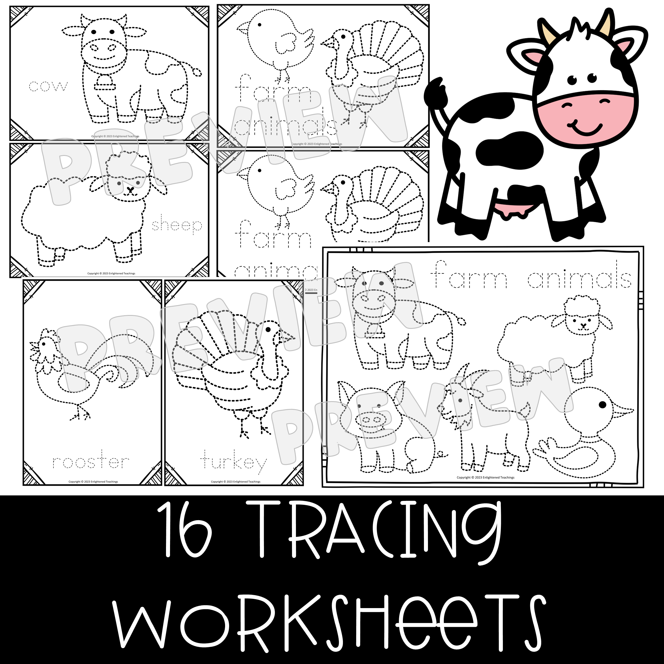 Farm Animals Tracing Worksheets Fine Motor Activity Farm Tracing
