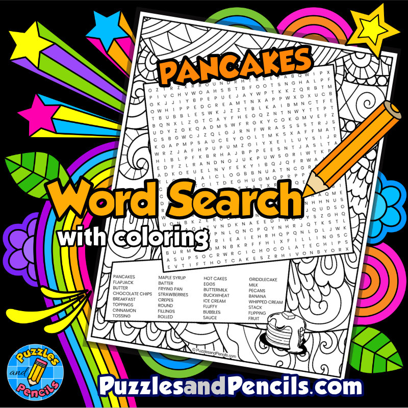 Pancakes Word Search Puzzle with Coloring Pancake Day Wordsearch