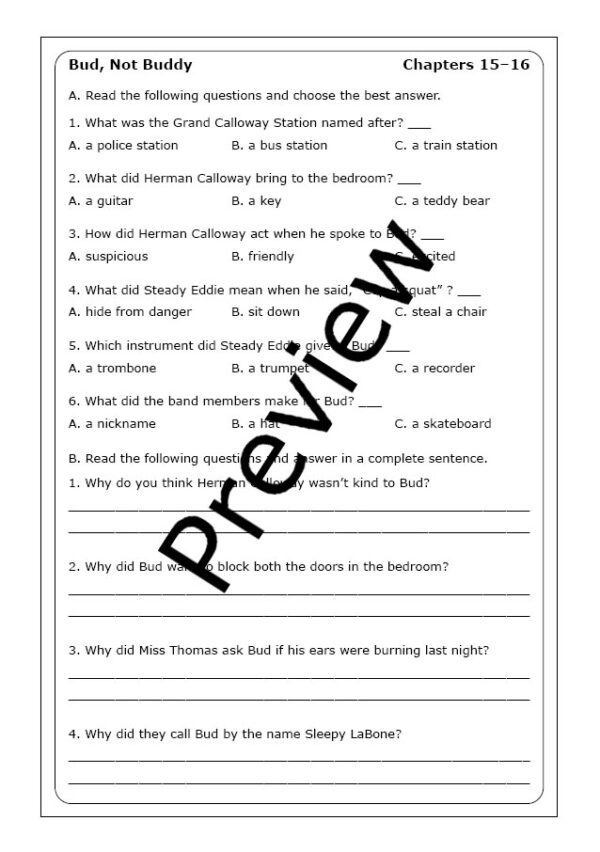 Christopher Paul Curtis "Bud, Not Buddy" worksheets | Made By Teachers