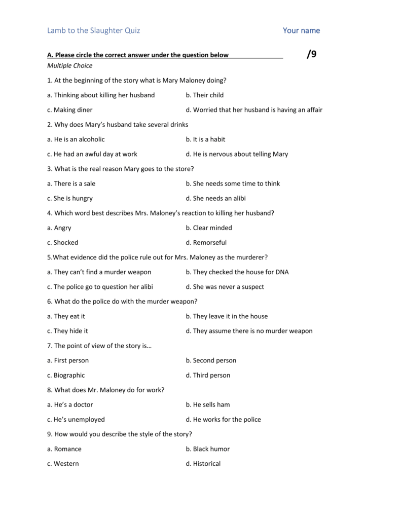 Full Lamb to the Slaughter Study Story, Vocab, Quiz Included Made By Teachers