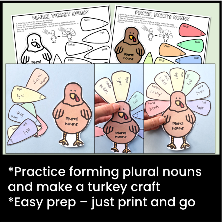 Thanksgiving Turkey Craftivity Plural Nouns 1st, 2nd, 3rd Grade Made