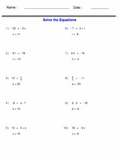 Pre-Algebra - Equations - One Step Equations Containing Integers ...