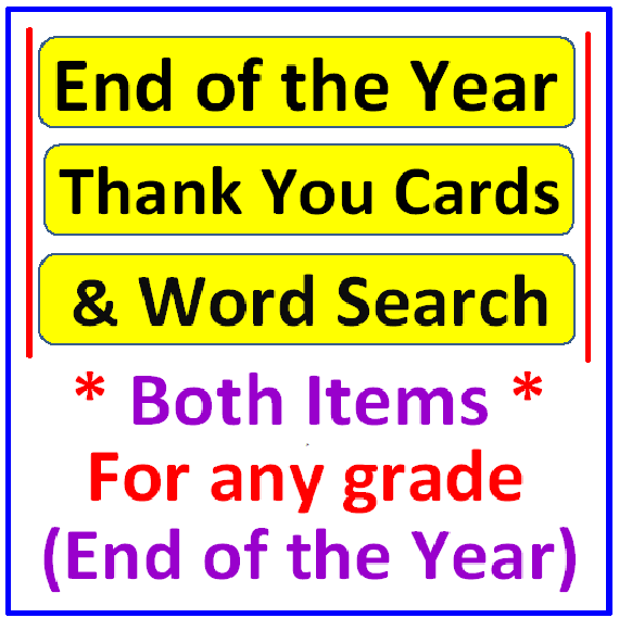 End of the Year Thank You Cards PLUS Word Search (Both Items)